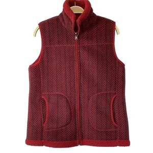 Mountain Lake Herringbone Reversible Vest Women M Red‎ Fleece Y2K Outdoor Cozy